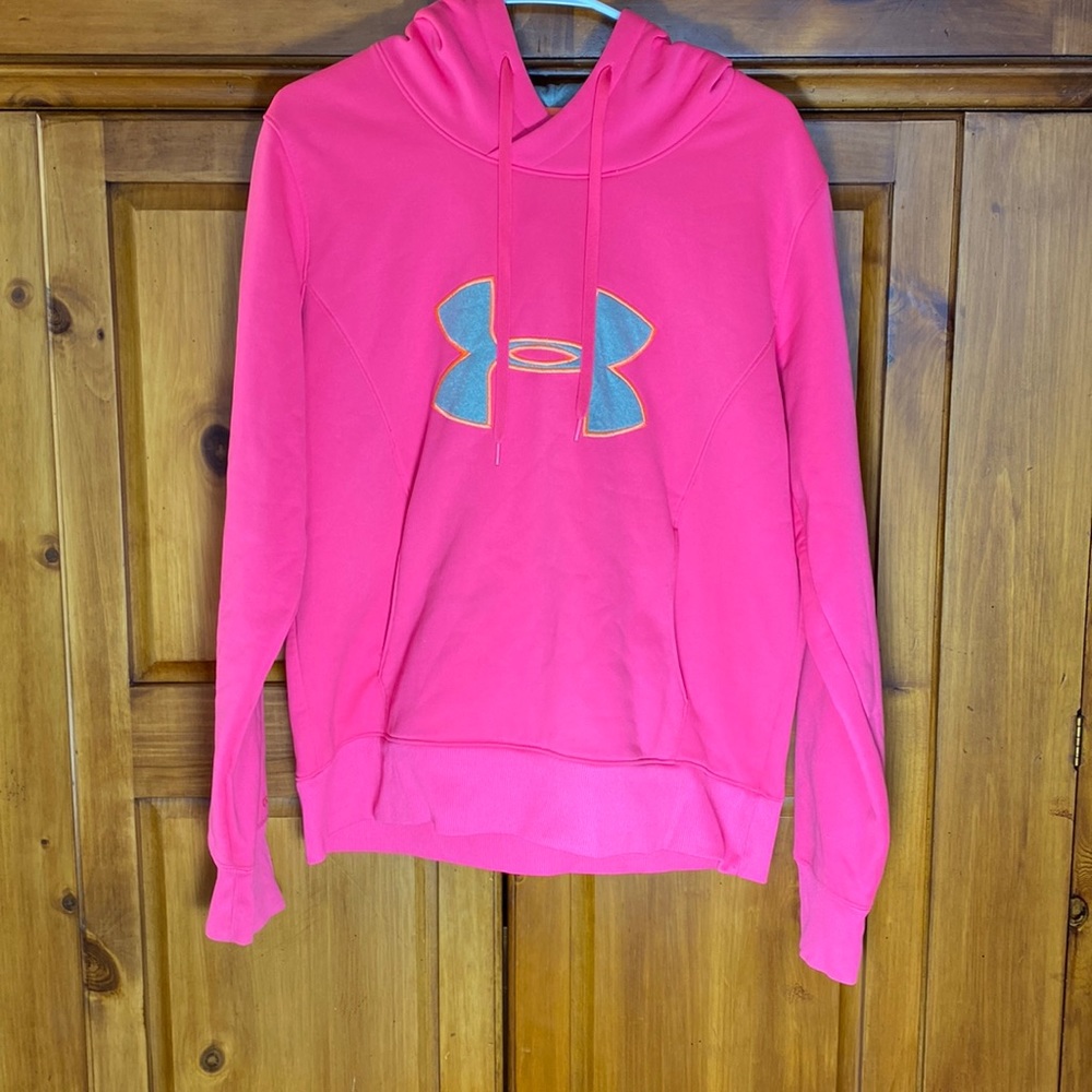 Pink & Gray Under Armour Cold Gear Logo Hoodie Sweatshirt